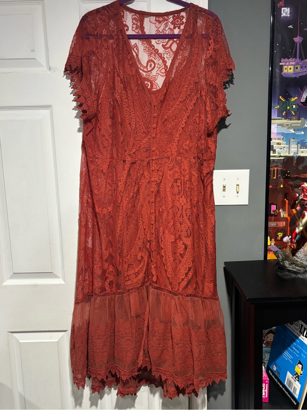 torrid Rust Lace V-Neck Midi Dress with Button Trim
